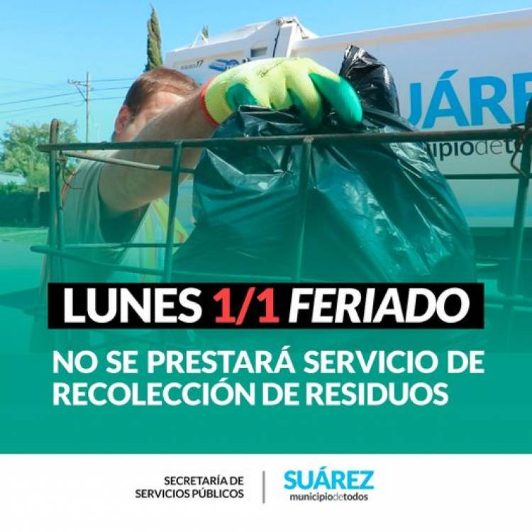 No habra recoleccion de residuos el dia Lunes 01/01