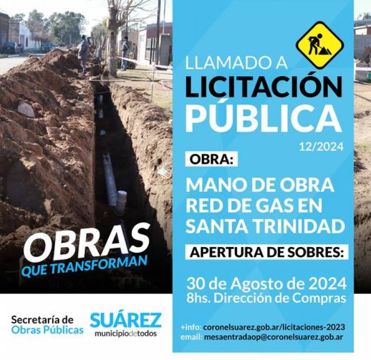 Licitacion Publica: mano de obra de gas en Santa Trinidad –Etapa 1