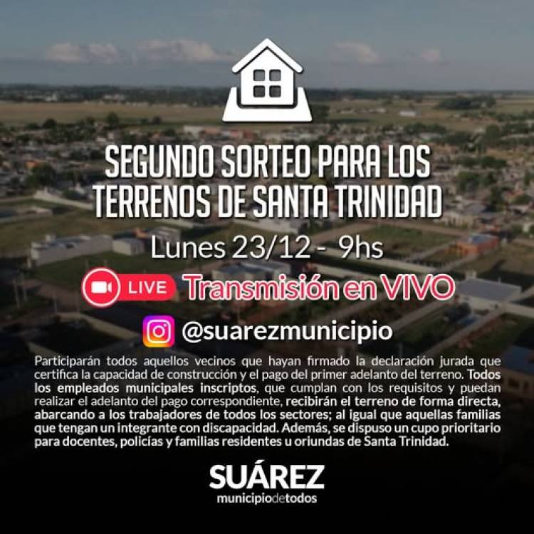 DerechoALaVivienda: sorteo de 136 terrenos en Pueblo Santa Trinidad