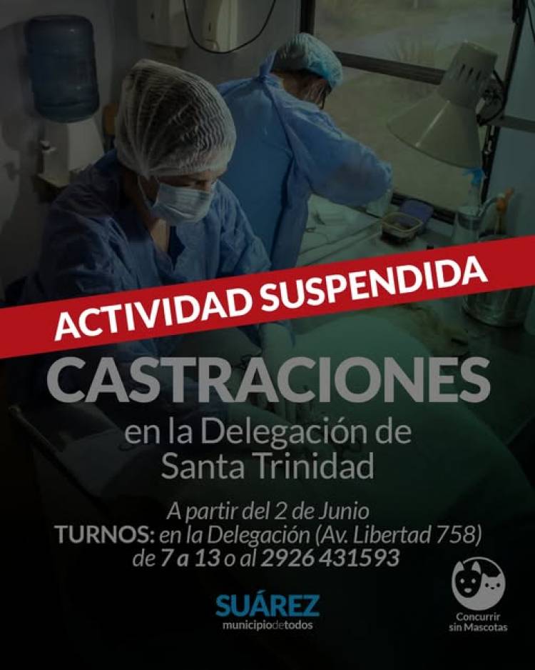AVISO IMPORTANTE!: se suspende momentáneamente la actividad del Castramóvil en Santa Trinidad