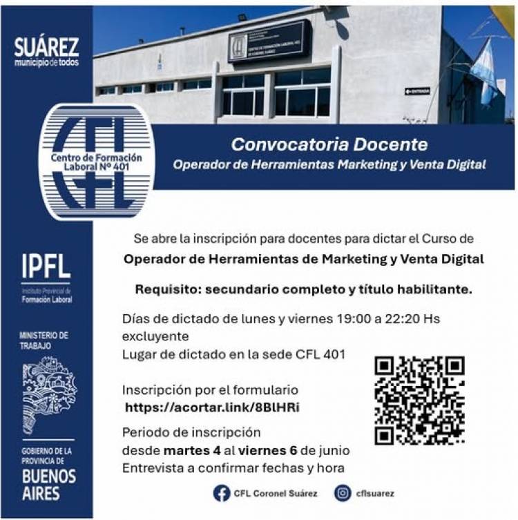  Convocatoria Docente – Curso de Operador de Herramientas de Marketing y Venta Digital