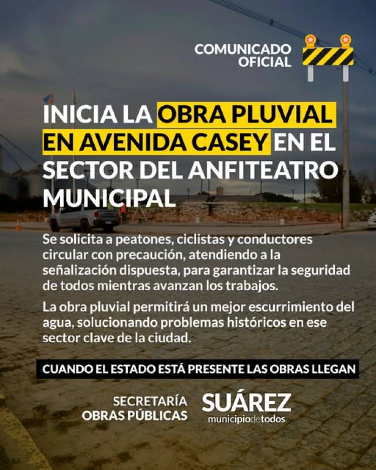 Inicia la obra pluvial en avenida Casey en el sector del Anfiteatro Municipal