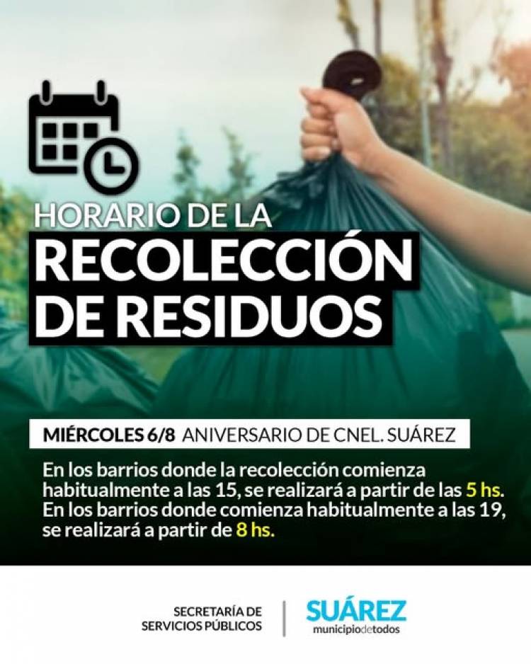 Servicio de recolección de residuos domiciliarios MIÉRCOLES 6 DE AGOSTO