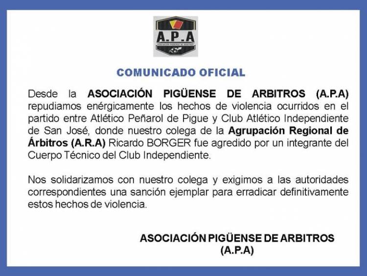 COMUNICADO OFICIAL DE LA ASOCIACION PIGUENSE DE ARBITROS