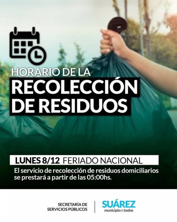 Servicio de recolección de residuos domiciliarios LUNES 8 DE DICIEMBRE