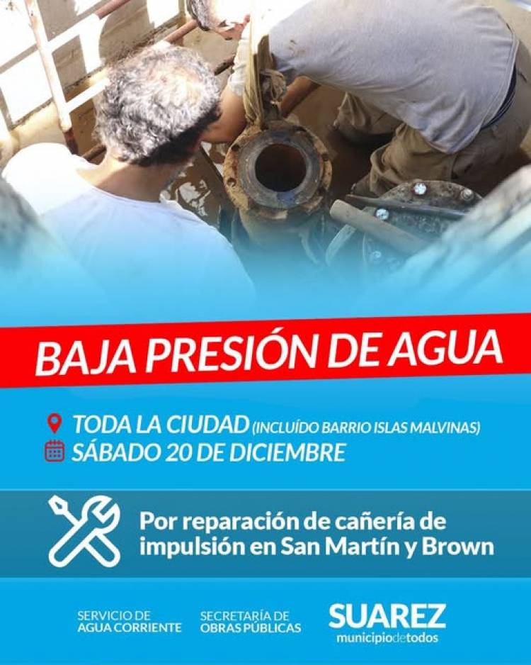 BAJA DE PRESIÓN EN EL SUMINISTRO DE AGUA CORRIENTE
