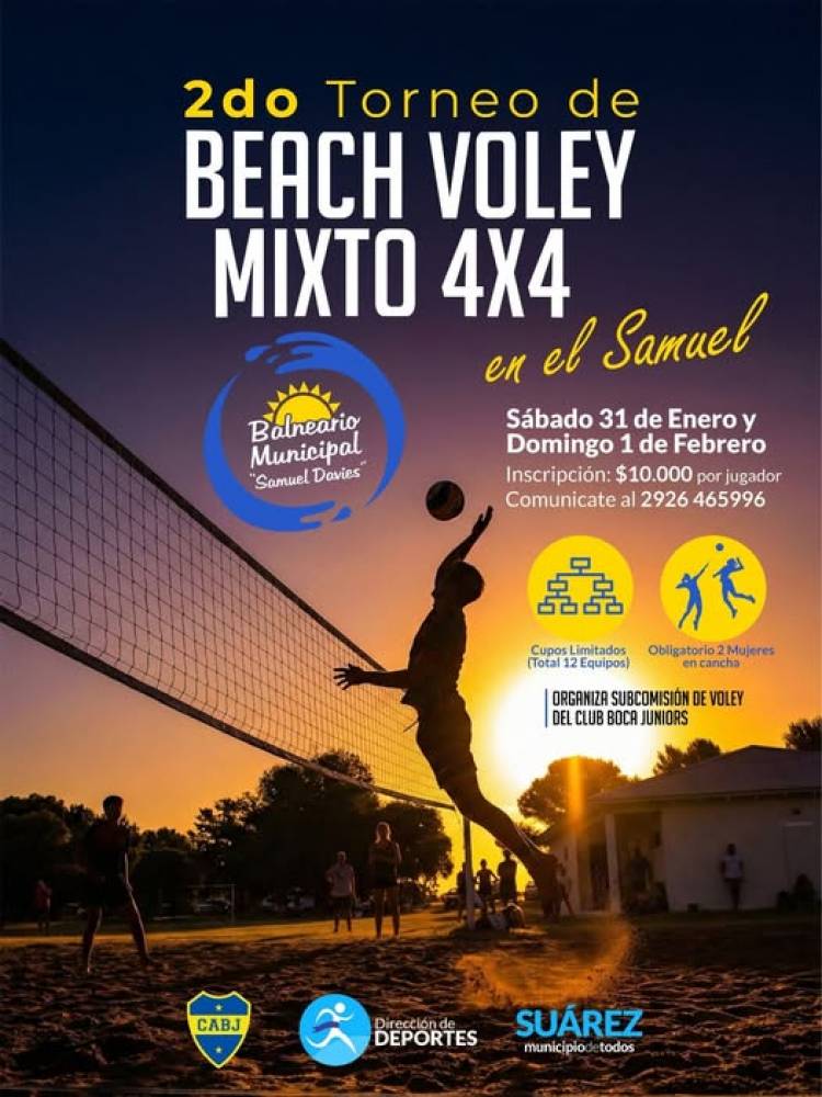 Verano 2026: 2° Torneo de Beach Vóley Mixto 4×4 en el Samuel