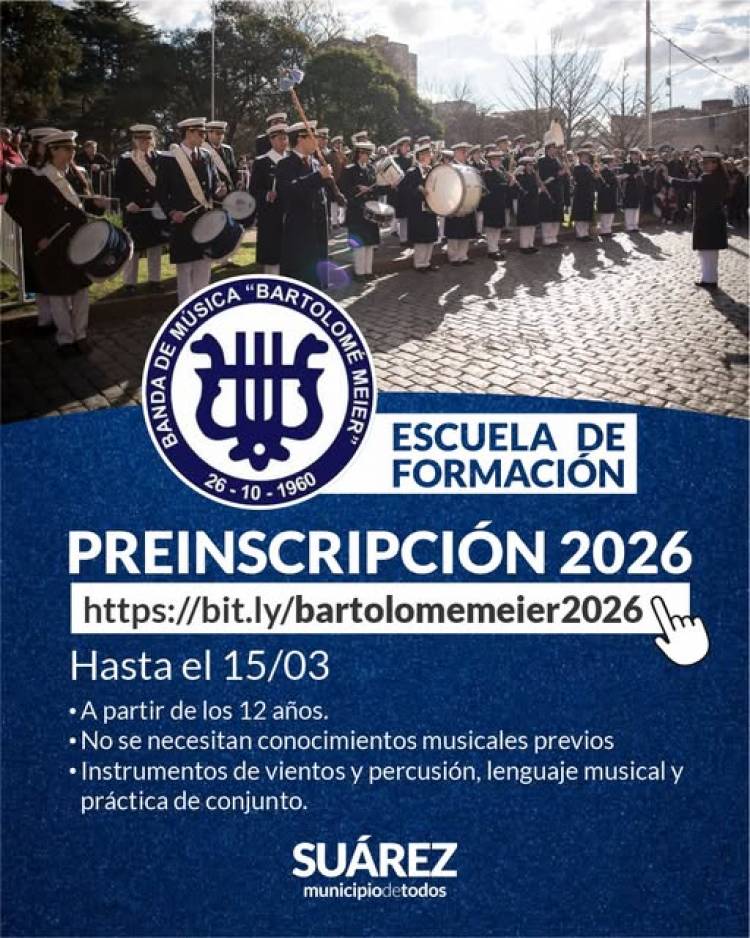 Preinscripción 2026 – Escuela de Formación Musical de la Banda Municipal “Bartolomé Meier"