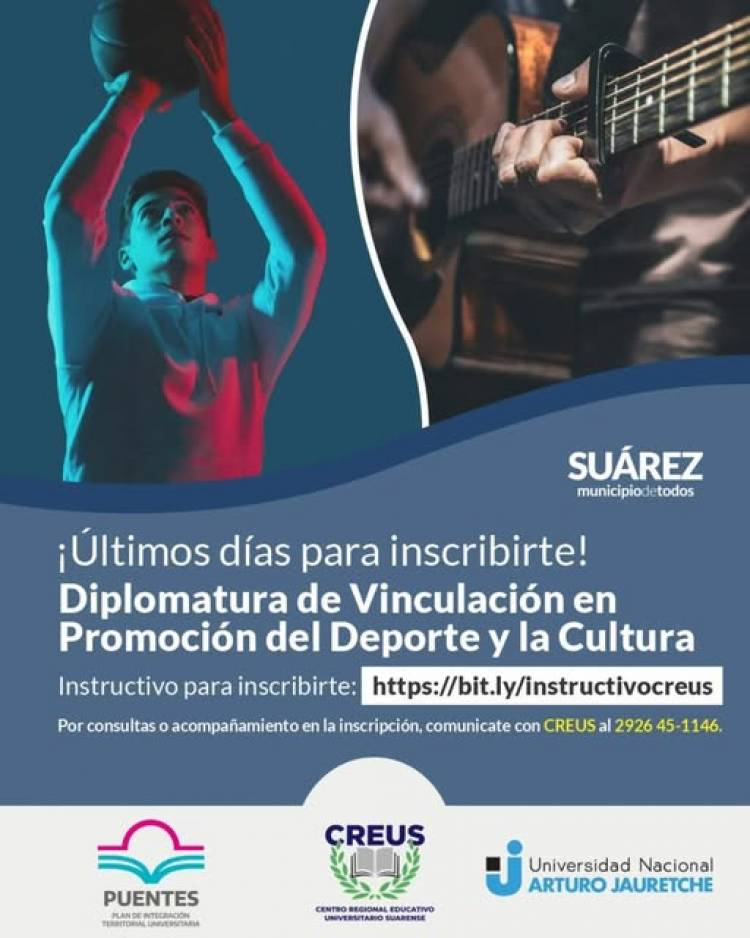 Últimos días para inscribirse a la Diplomatura en Gestión Cultural y Deportiva en CREUS