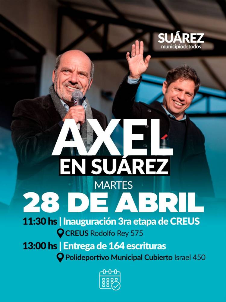 Kicillof llega a Suárez: obras, educación, escrituras y más inversión para el desarrollo local