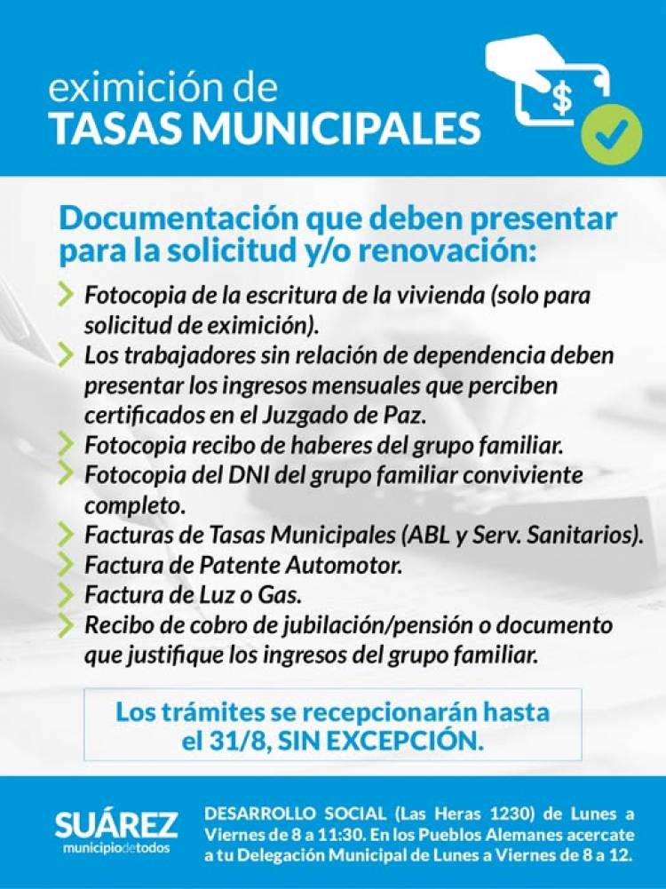 Renovación y /o Eximición de Tasas Municipales
