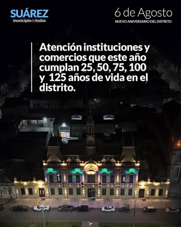 ATENCION: instituciones y comercios que cumplan sus 25, 50, 75, 100 o 125 años de vida institucional