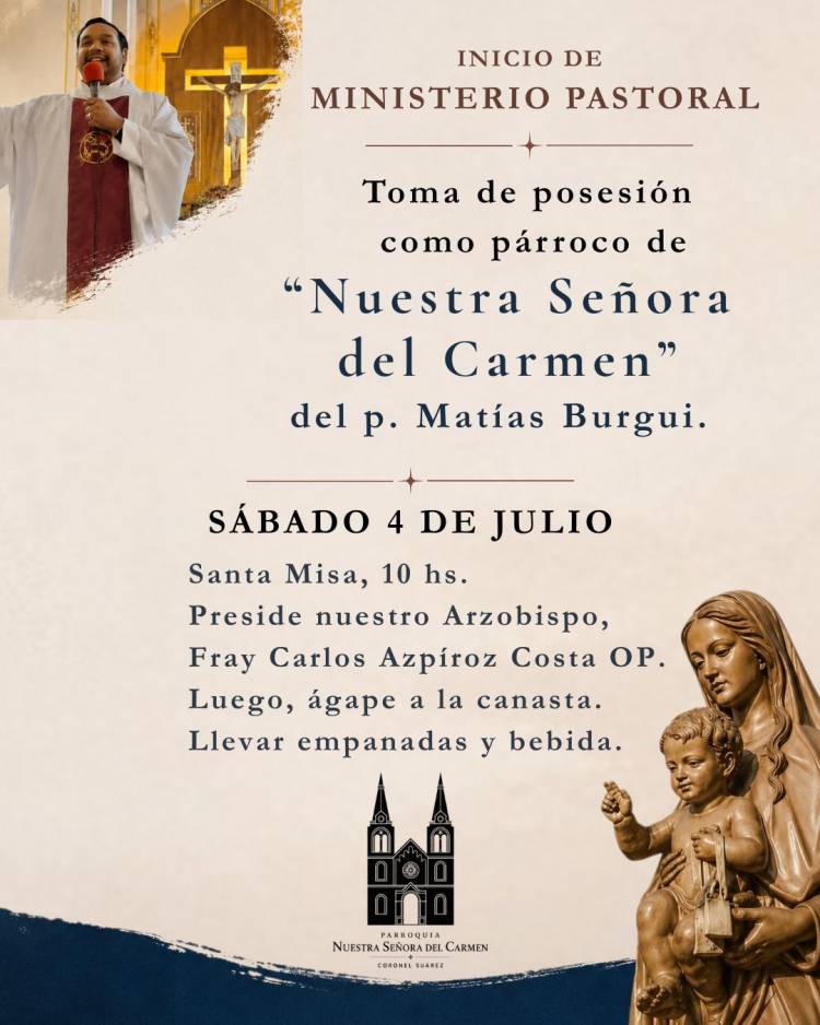 El P. Matías Burgui iniciará su ministerio pastoral como párroco de Nuestra Señora del Carmen