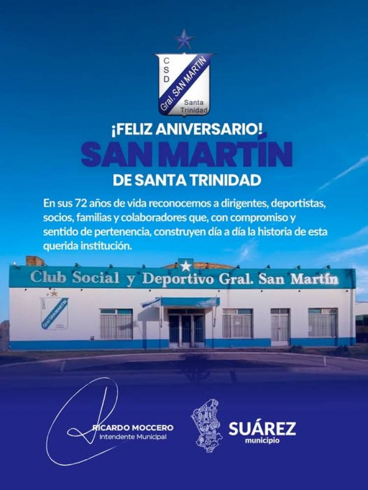 ¡FELIZ 72° ANIVERSARIO, CLUB SAN MARTÍN DE SANTA TRINIDAD!