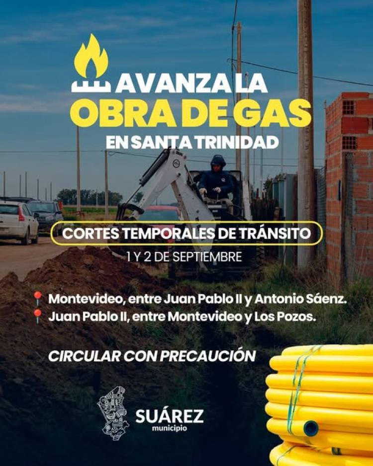 Avanza la obra de gas en Santa Trinidad: habrá cortes temporales de transito