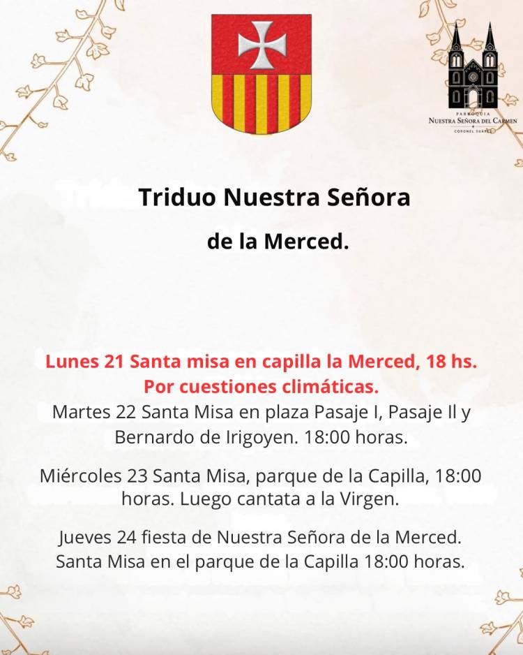 Invitacion a participar del Triduo y Fiesta de Nuestra Señora de la Merced