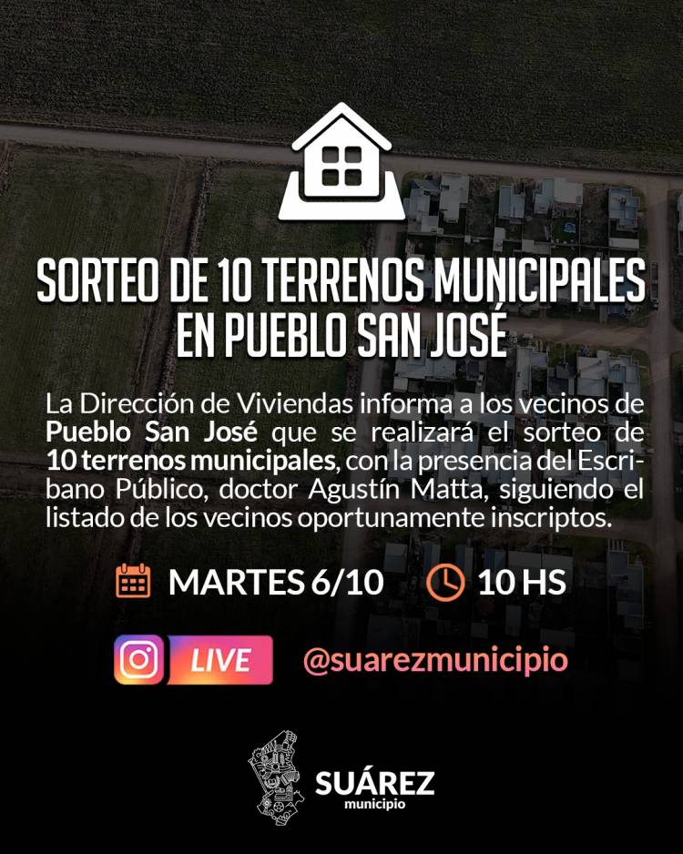 Sorteo de 10 terrenos municipales en Pueblo San José