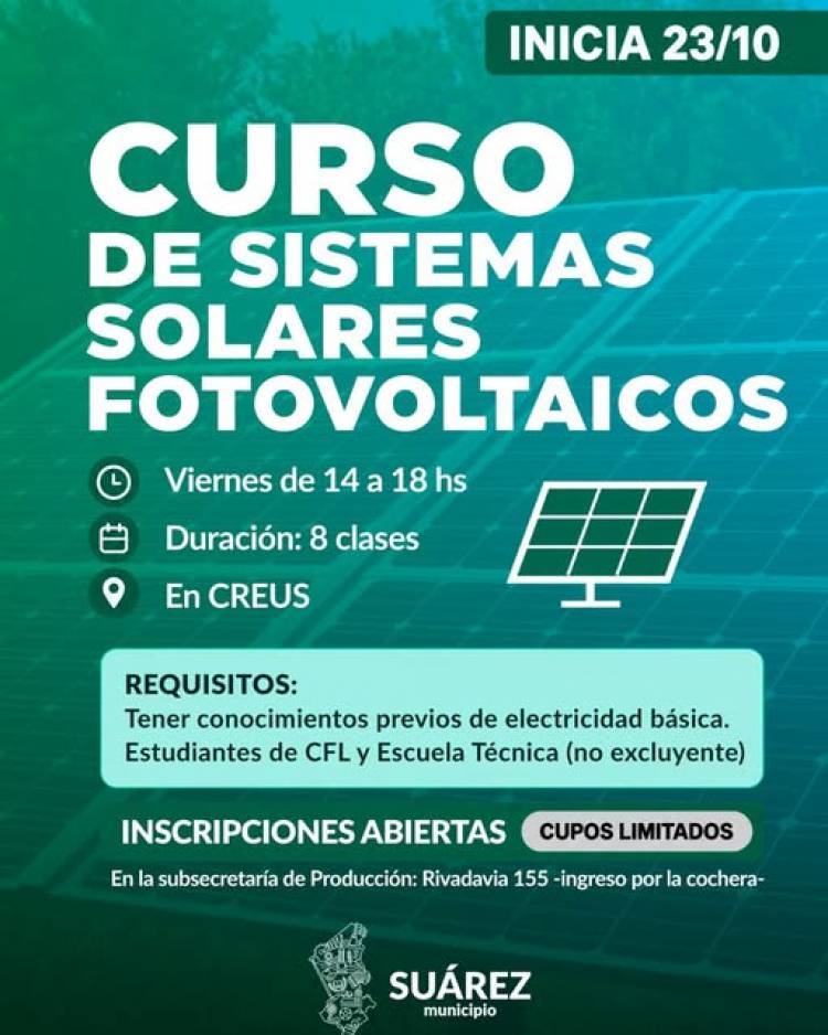 Se abre la inscripción al curso de Sistemas Solares Fotovoltaicos 